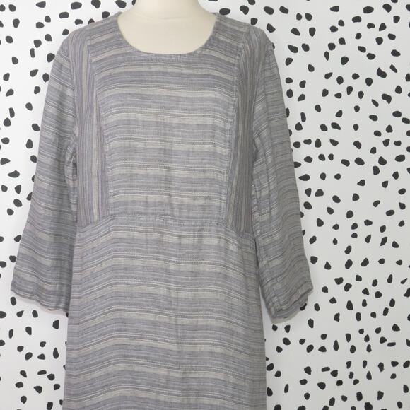 Flax Gray Striped Linen Lagenlook 3/4 Sleeve Dress - Picture 3 of 9